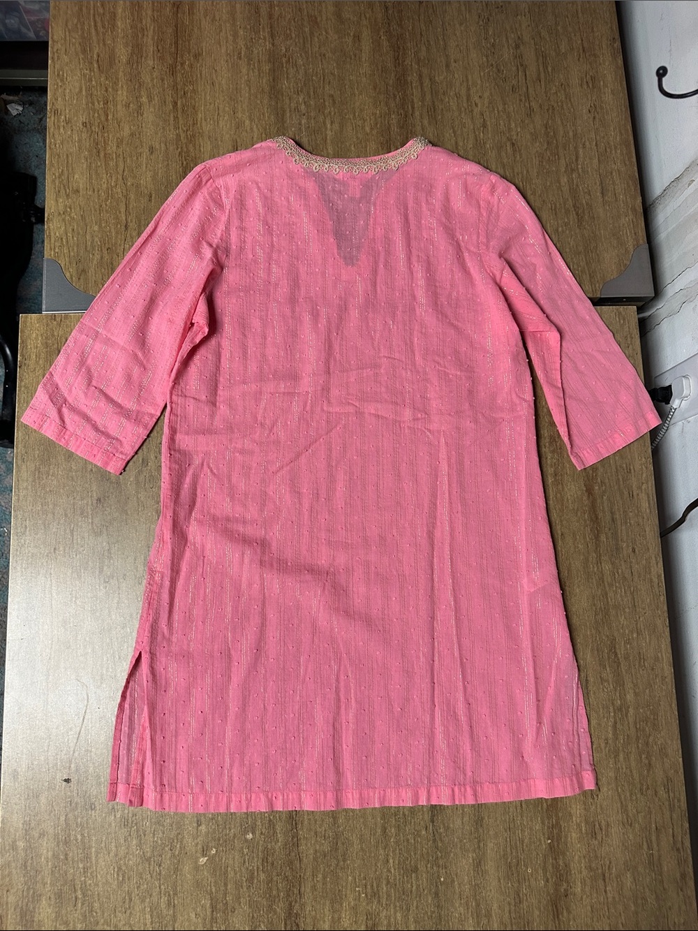 Lilly Pulitzer Esme Lurex Crinkle gold trim stripe cotton light pink tunic dress - Picture 5 of 5